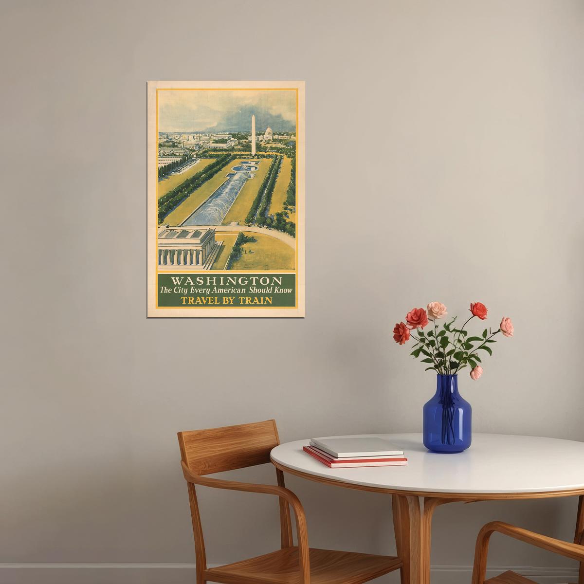 1930s Washington Dc Vintage Style Railroad Train Travel Poster Wall Art Print Home Wall Decor