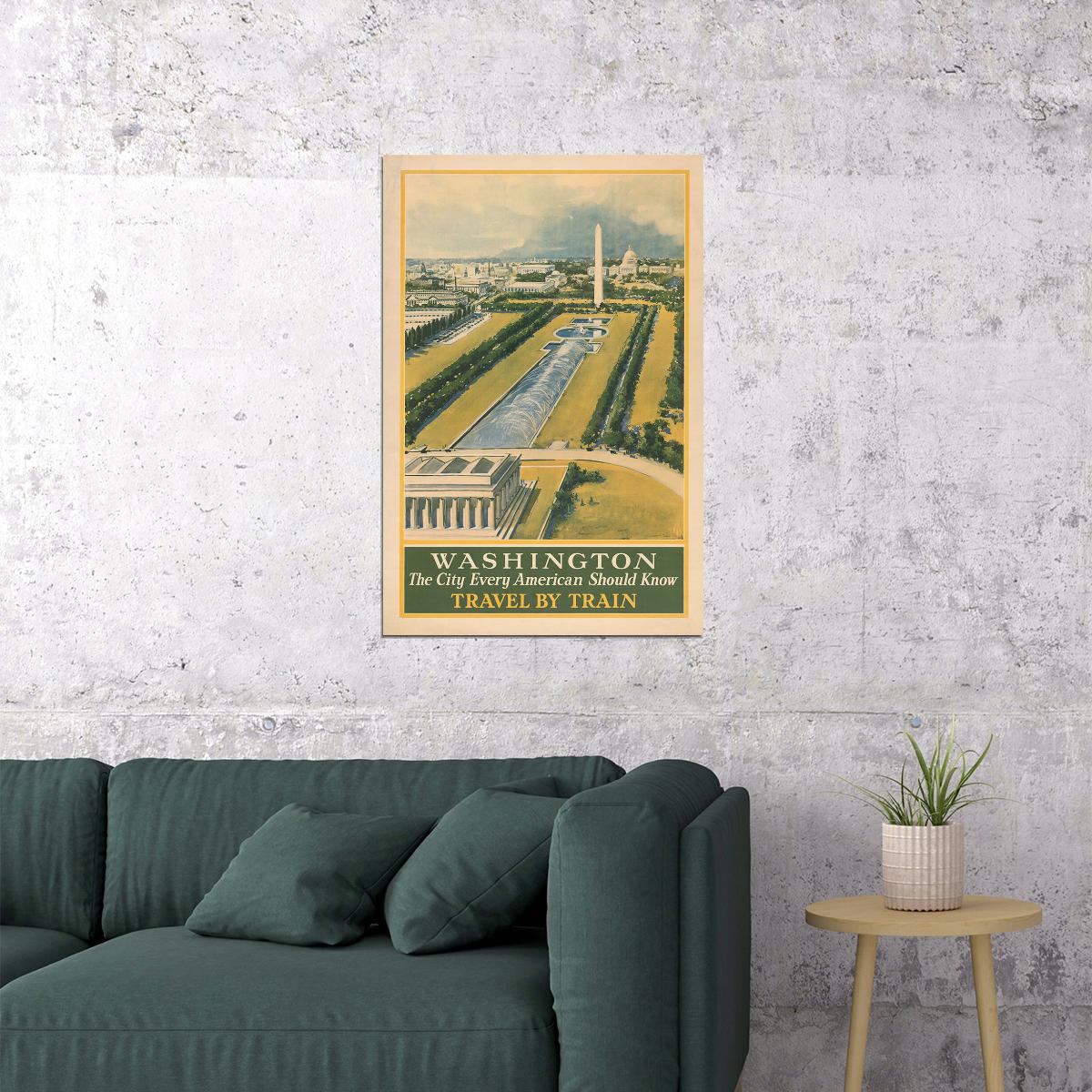 1930s Washington Dc Vintage Style Railroad Train Travel Poster Wall Art Print Home Wall Decor