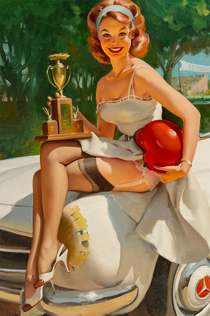 A Winner Vintage Style Car Racing Pin-up Poster Wall Art Print Home Wall Decor