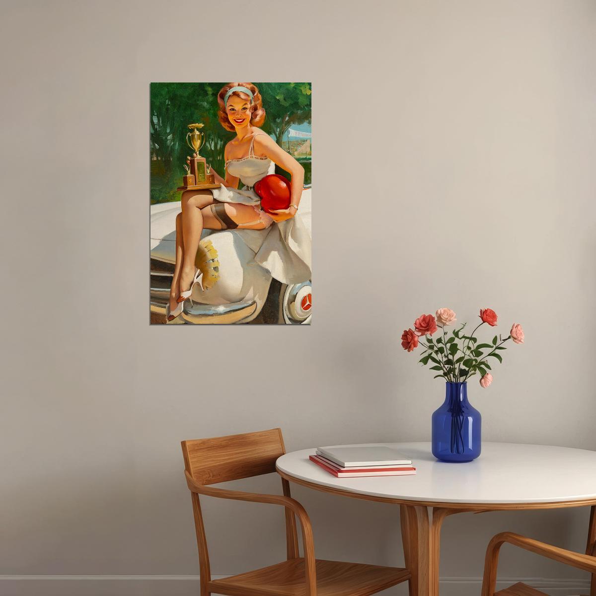 A Winner Vintage Style Car Racing Pin-up Poster Wall Art Print Home Wall Decor