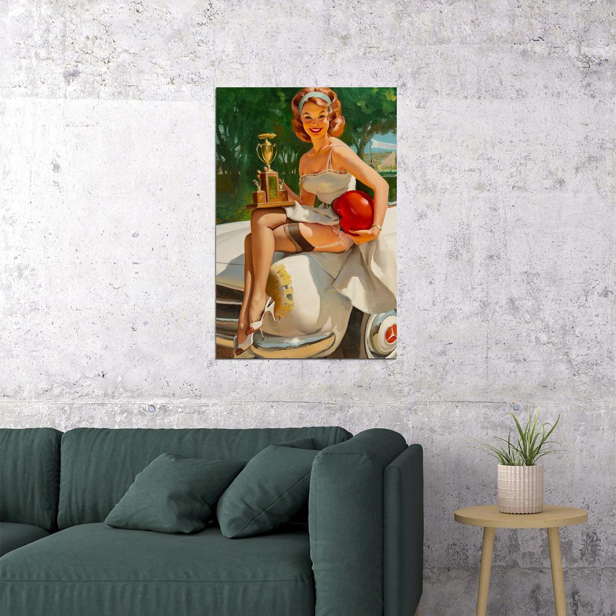 A Winner Vintage Style Car Racing Pin-up Poster Wall Art Print Home Wall Decor