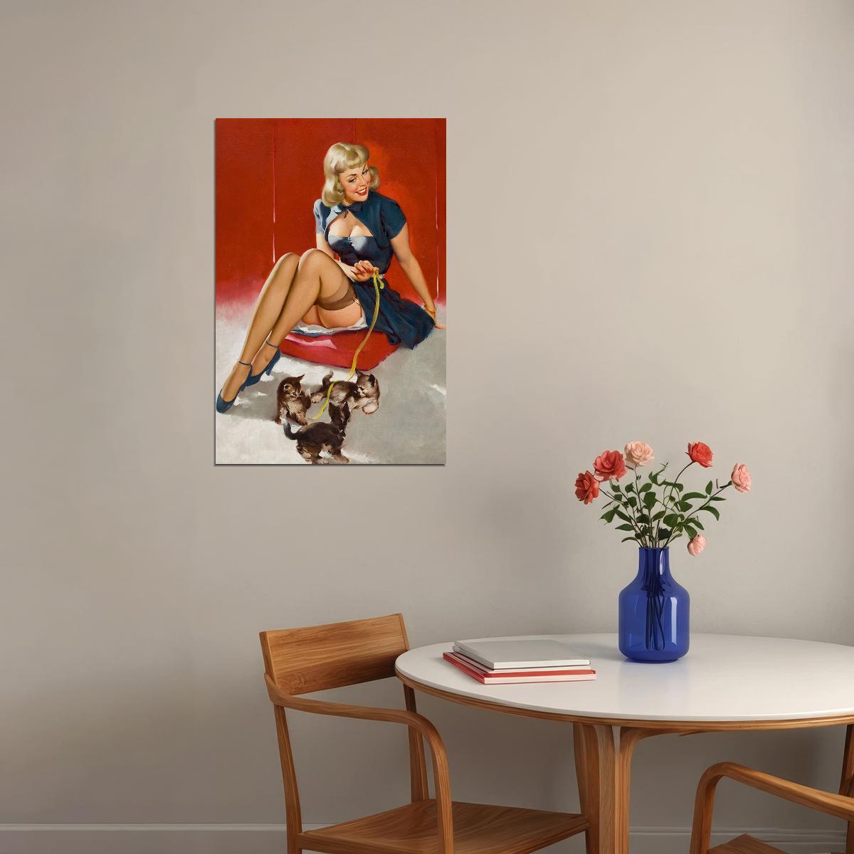 Some Cute Tricks 1958 Vintage Style Pinup Cat Girl Poster Wall Art Print Home Wall Decor