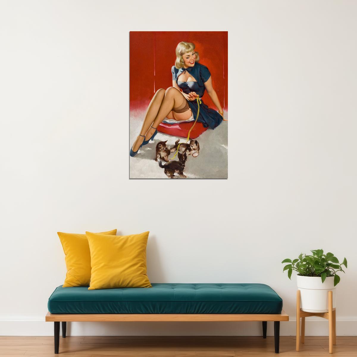 Some Cute Tricks 1958 Vintage Style Pinup Cat Girl Poster Wall Art Print Home Wall Decor