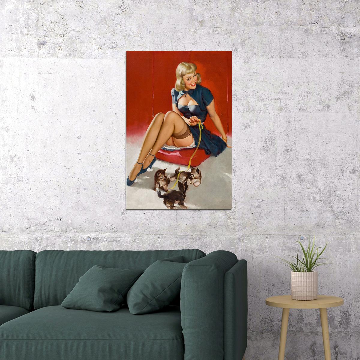 Some Cute Tricks 1958 Vintage Style Pinup Cat Girl Poster Wall Art Print Home Wall Decor