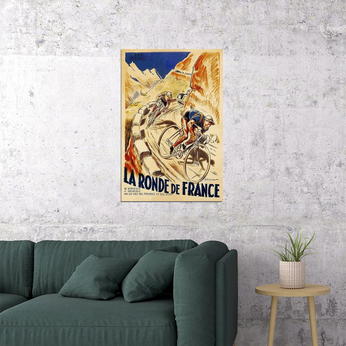 1928 The Ronde Of France Tour Of France Vintage Bicycle Poster Wall Art Print Home Wall Decor