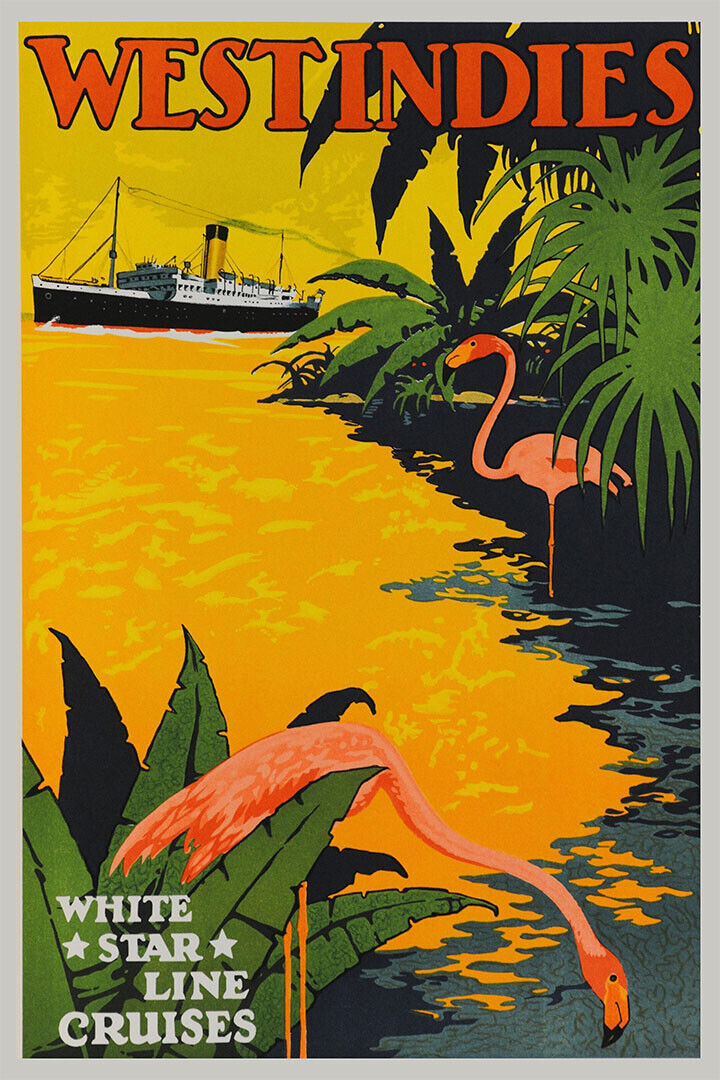 1930s West Indies White Star Cruise Line Vintage Travel Poster Wall Art Print Home Wall Decor