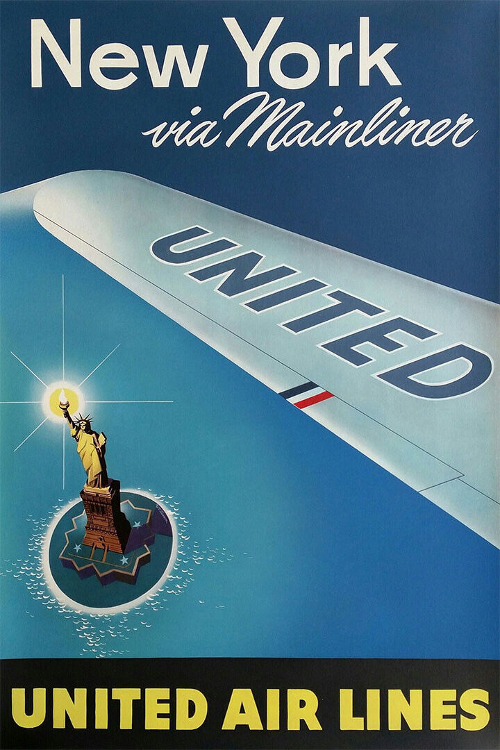 1948 See New York Via Mainliner Vintage Airline Travel Poster Wall Art Print Home Wall Decor