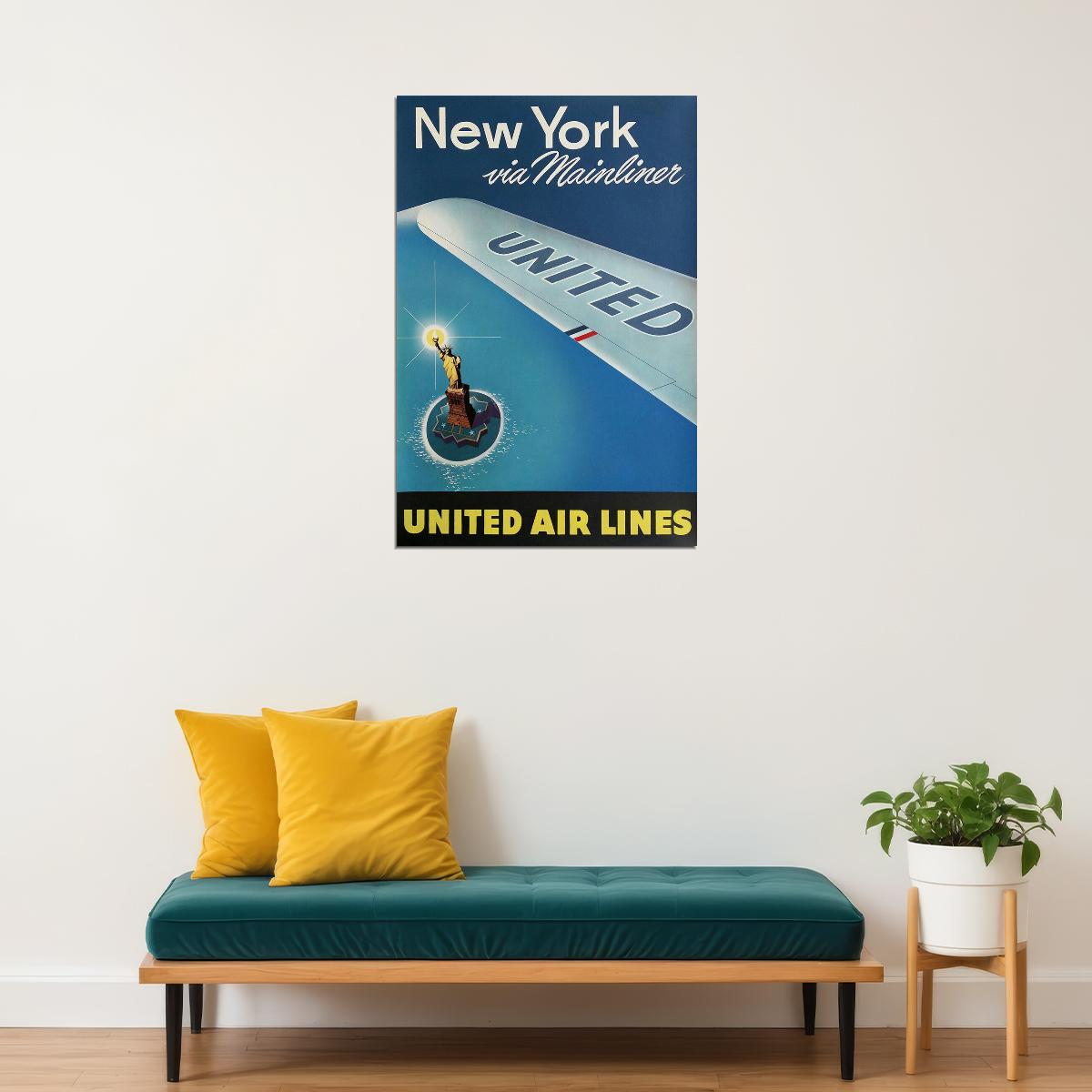 1948 See New York Via Mainliner Vintage Airline Travel Poster Wall Art Print Home Wall Decor