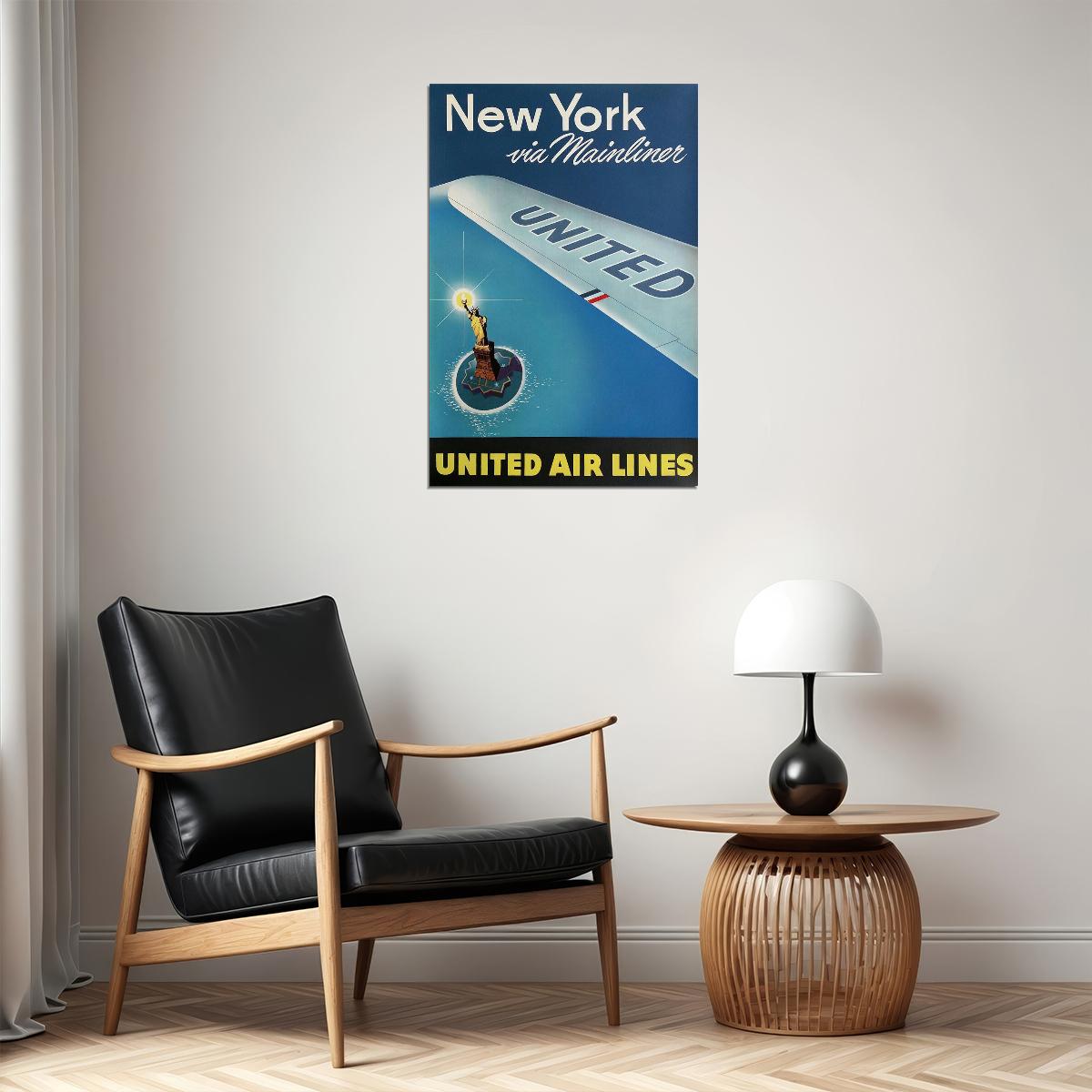 1948 See New York Via Mainliner Vintage Airline Travel Poster Wall Art Print Home Wall Decor