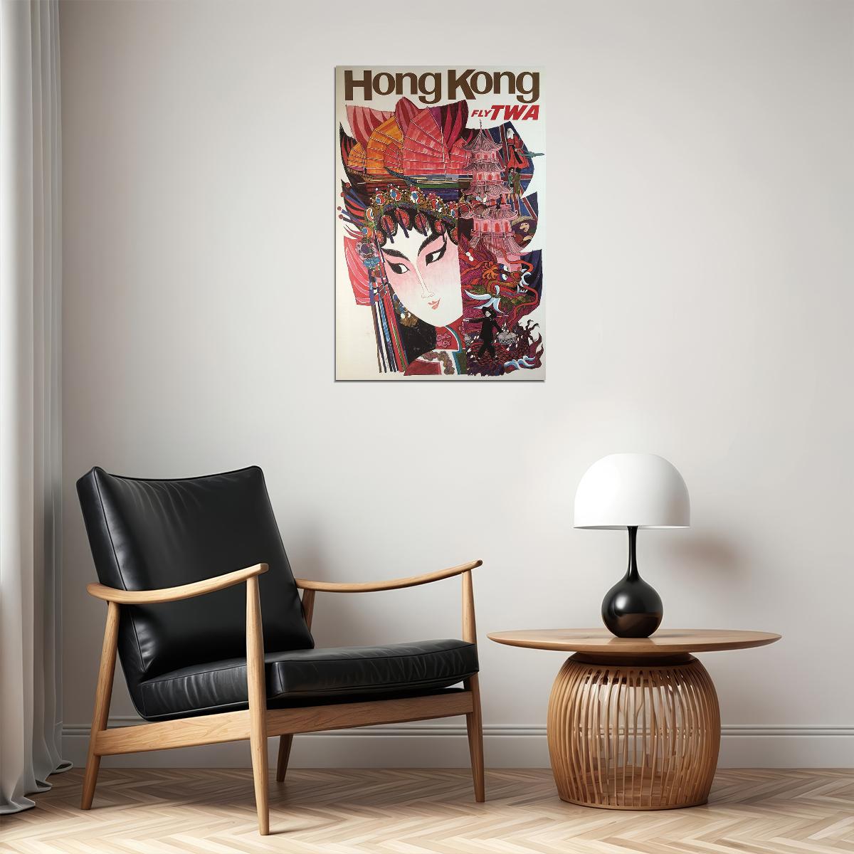 1960s Hong Kong Fly Twa Vintage Style Travel Poster Wall Art Print Home Wall Decor
