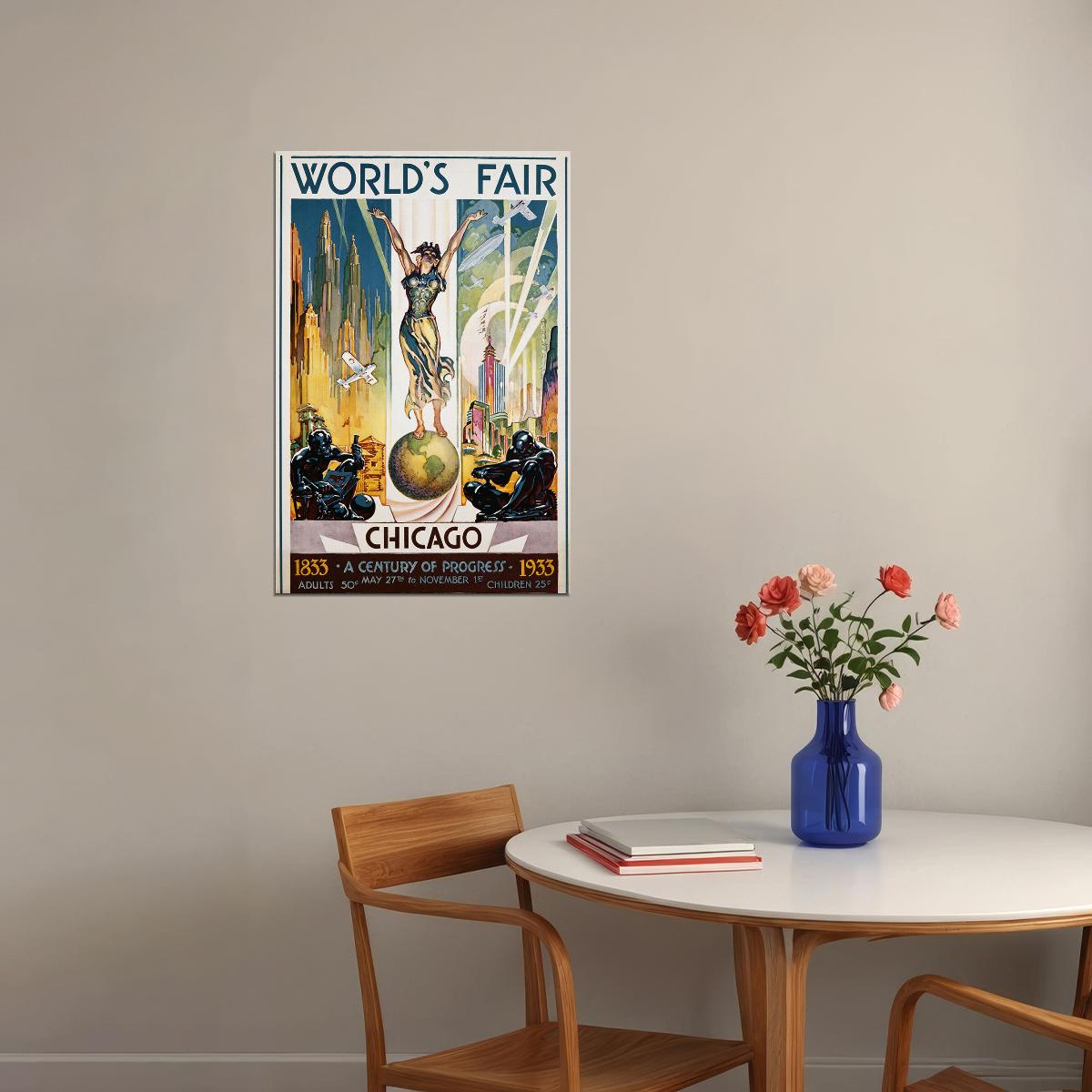 1930s Chicago Worlds Fair Century Of Progress Vintage Poster Wall Art Print Home Wall Decor