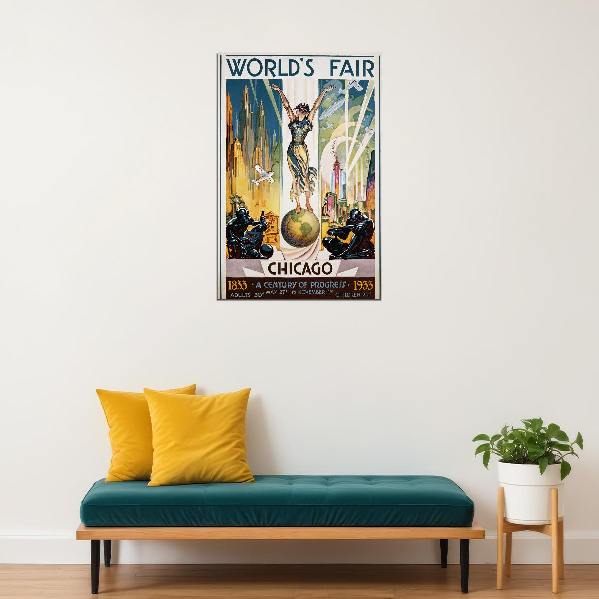 1930s Chicago Worlds Fair Century Of Progress Vintage Poster Wall Art Print Home Wall Decor