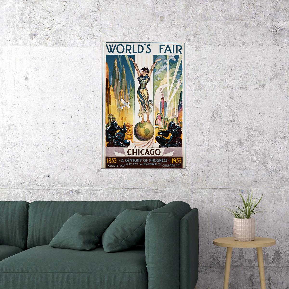 1930s Chicago Worlds Fair Century Of Progress Vintage Poster Wall Art Print Home Wall Decor
