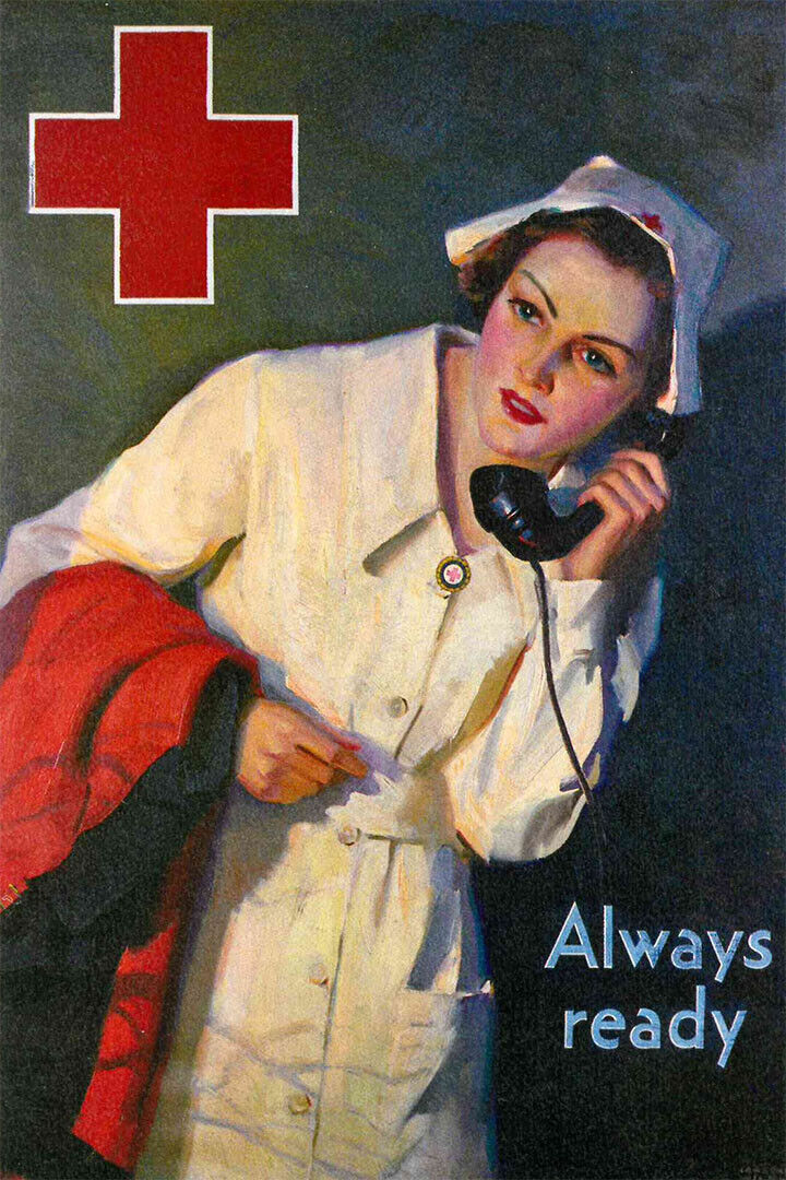 Nurse Always Ready 1940s Vintage Wwii Nursing Medical Poster Wall Art Print Home Wall Decor