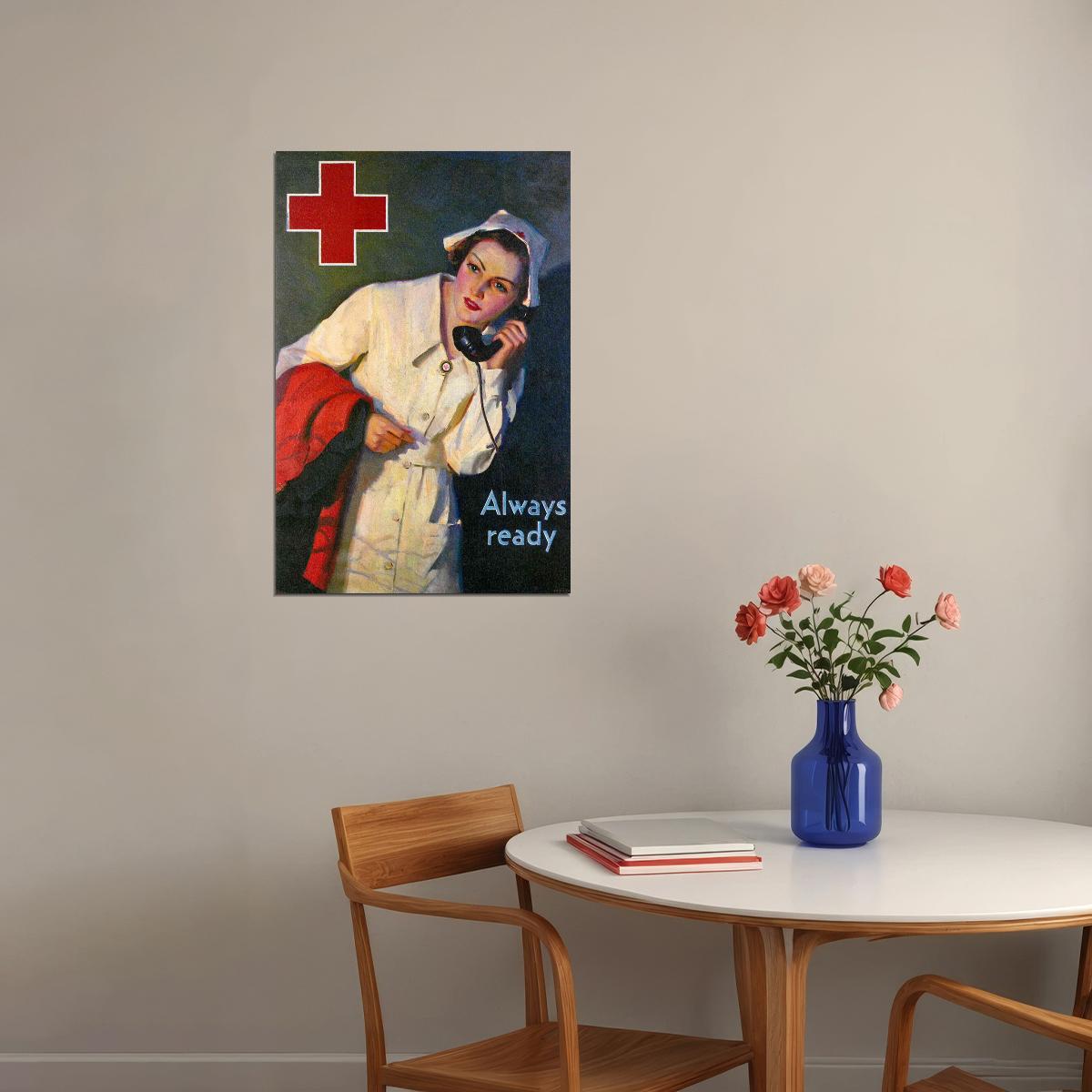 Nurse Always Ready 1940s Vintage Wwii Nursing Medical Poster Wall Art Print Home Wall Decor