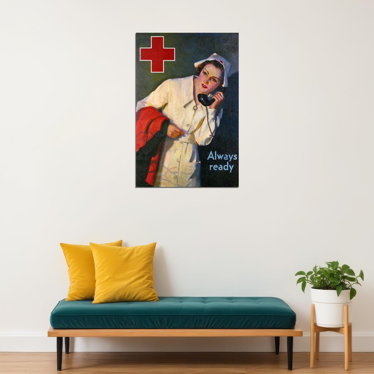 Nurse Always Ready 1940s Vintage Wwii Nursing Medical Poster Wall Art Print Home Wall Decor