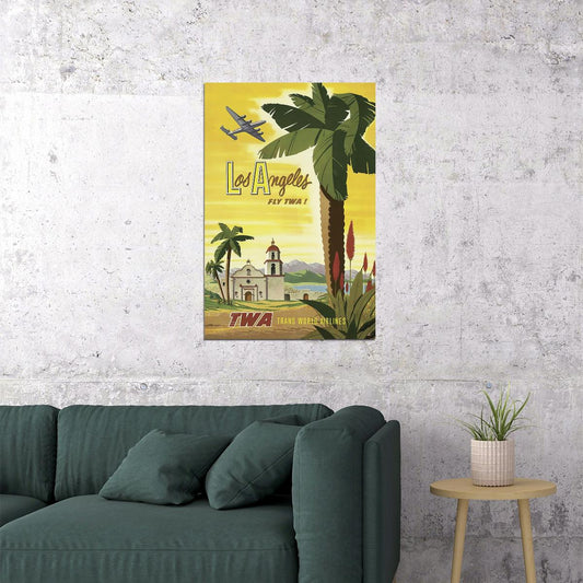 1955 Los Angeles California Twa Vintage Airline Travel Poster Wall Art Print Home Wall Decor - xonomax