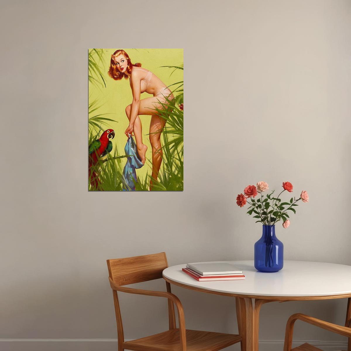 Bare Essentials Vintage Style Jungle Parrot Pin-up Poster Wall Art Print Home Wall Decor