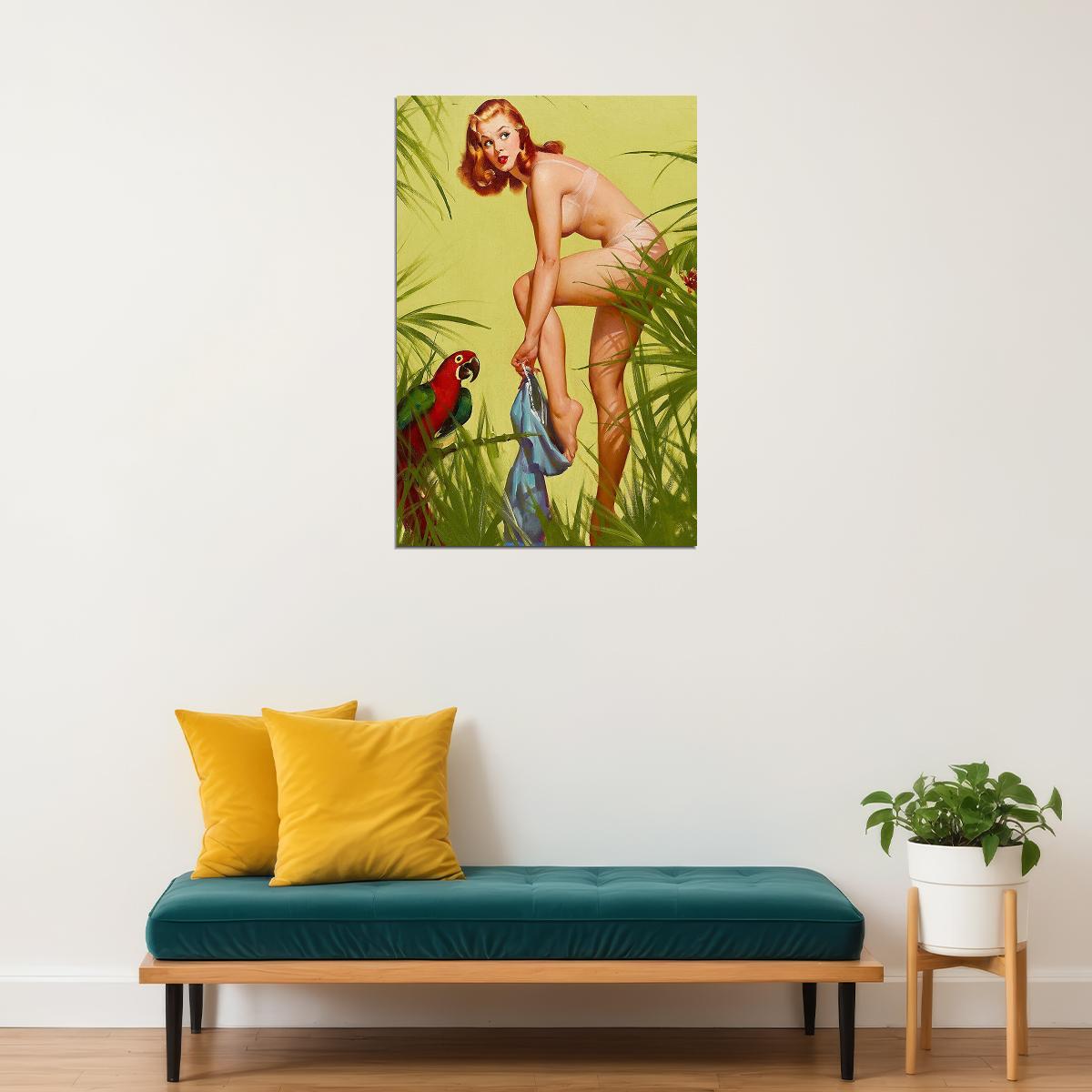 Bare Essentials Vintage Style Jungle Parrot Pin-up Poster Wall Art Print Home Wall Decor