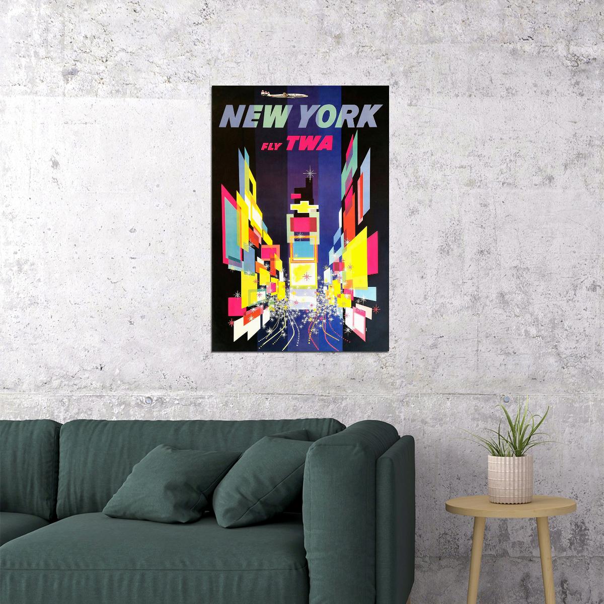 1960s New York City Air Travel Vintage Style Poster Wall Art Print Home Wall Decor