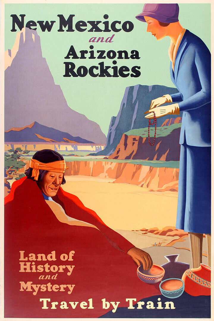 1925 Travel By Train New Mexico And Arizona Vintage Travel Poster Wall Art Print Home Wall Decor