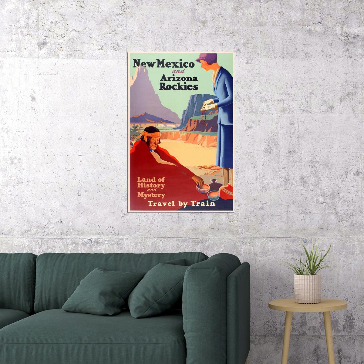 1925 Travel By Train New Mexico And Arizona Vintage Travel Poster Wall Art Print Home Wall Decor