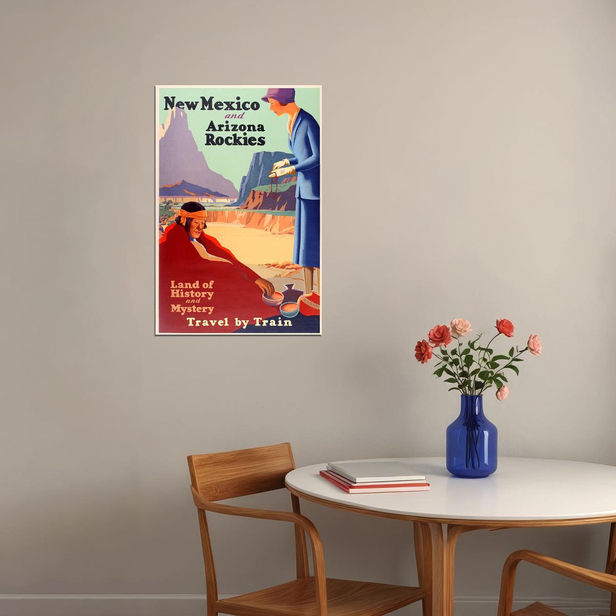 1925 Travel By Train New Mexico And Arizona Vintage Travel Poster Wall Art Print Home Wall Decor