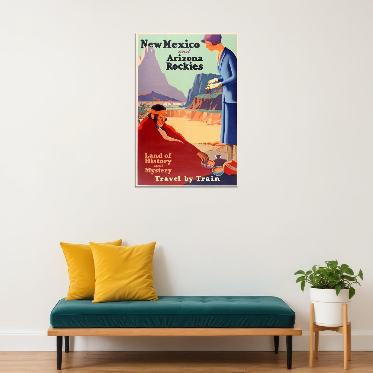 1925 Travel By Train New Mexico And Arizona Vintage Travel Poster Wall Art Print Home Wall Decor