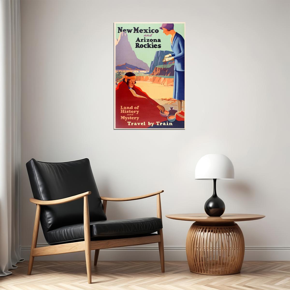 1925 Travel By Train New Mexico And Arizona Vintage Travel Poster Wall Art Print Home Wall Decor
