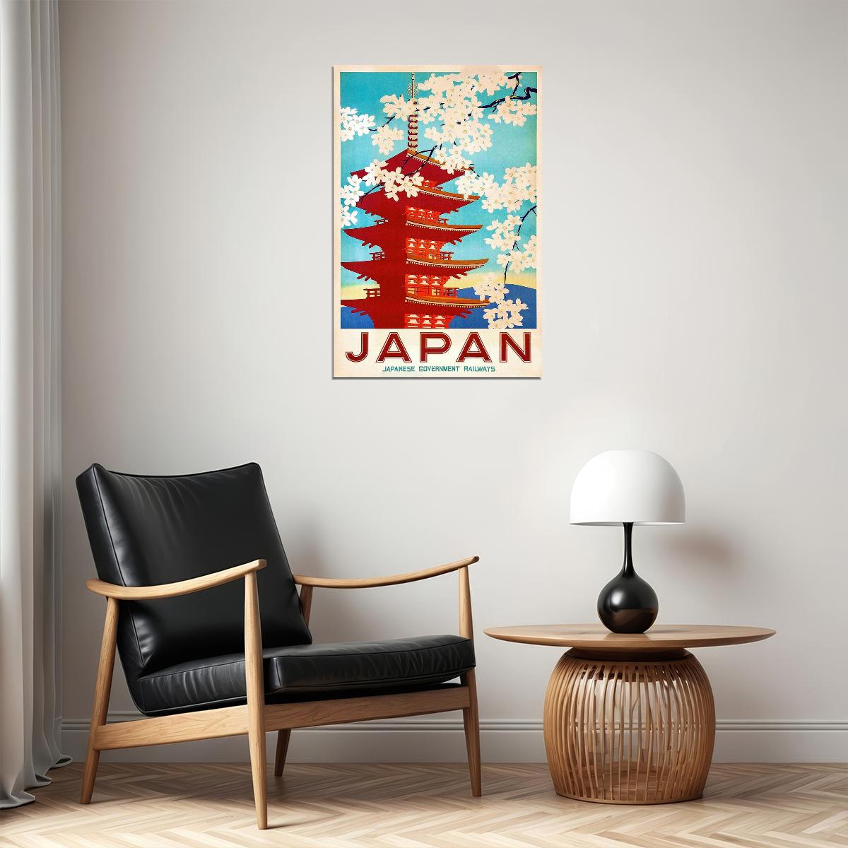 1950s Japan Cherry Blossoms Vintage Japanese Railway Poster Wall Art Print Home Wall Decor