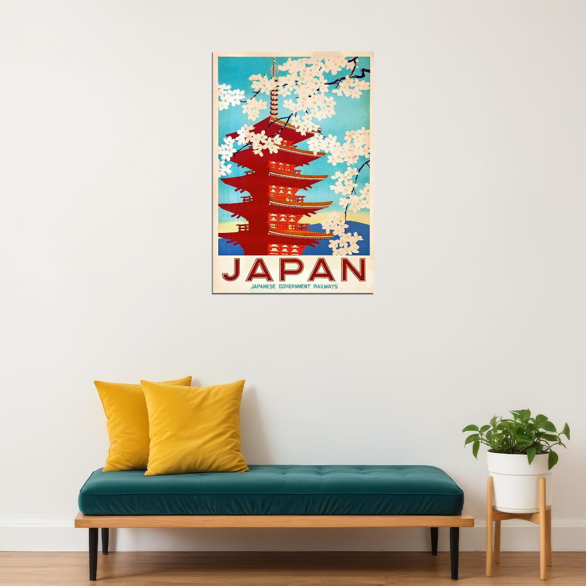 1950s Japan Cherry Blossoms Vintage Japanese Railway Poster Wall Art Print Home Wall Decor
