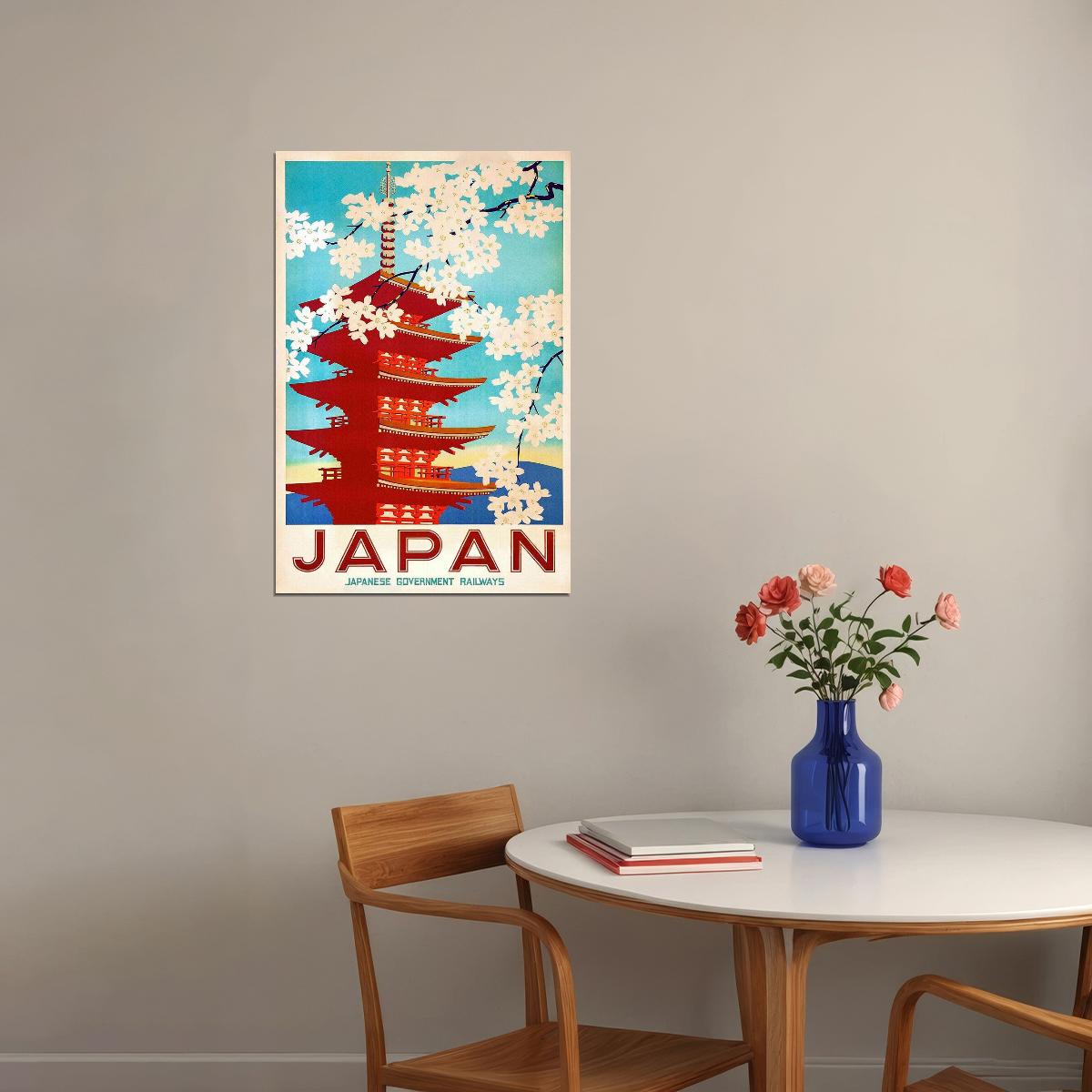 1950s Japan Cherry Blossoms Vintage Japanese Railway Poster Wall Art Print Home Wall Decor