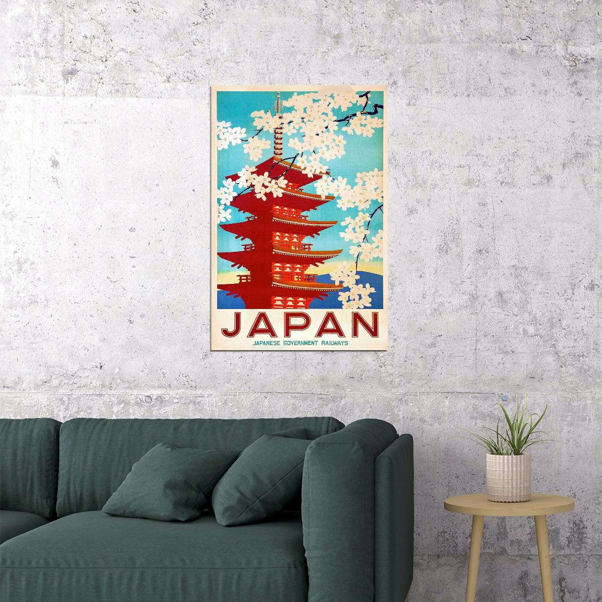 1950s Japan Cherry Blossoms Vintage Japanese Railway Poster Wall Art Print Home Wall Decor