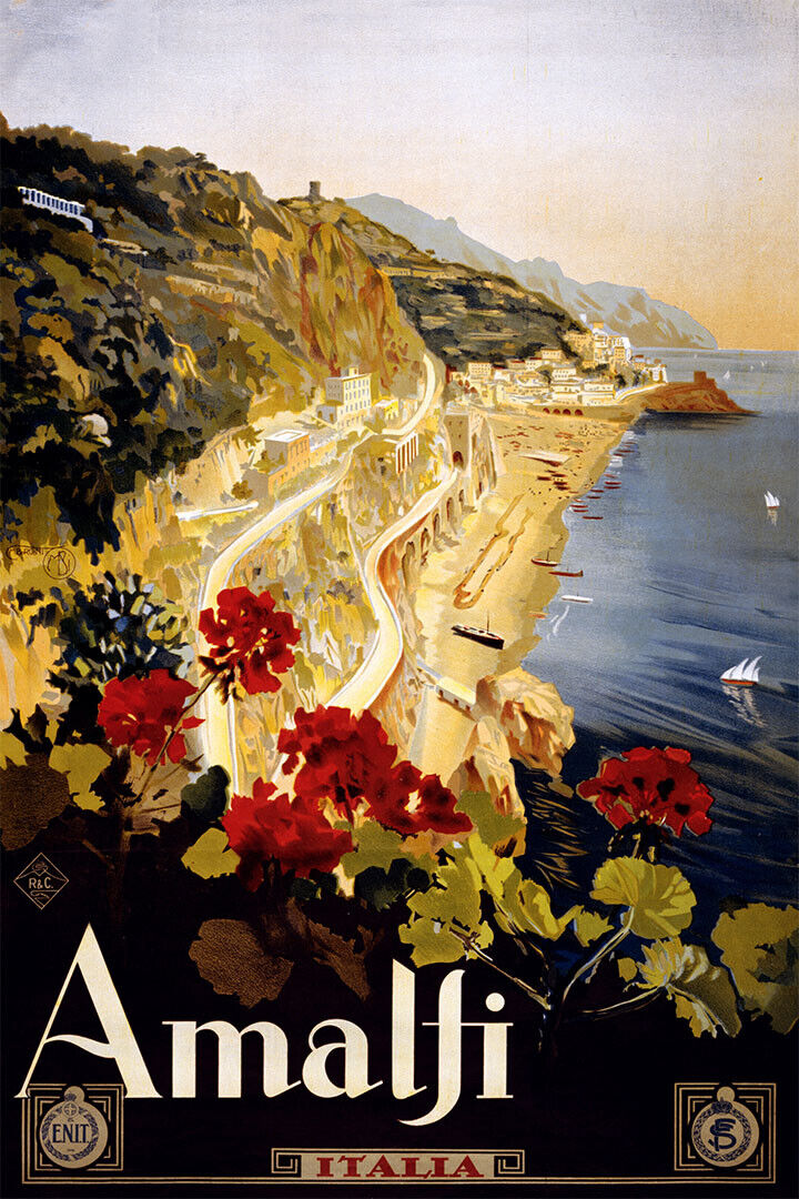 Amalfi Italy 1920s Vintage Style Travel Landscape Poster Wall Art Print Home Wall Decor
