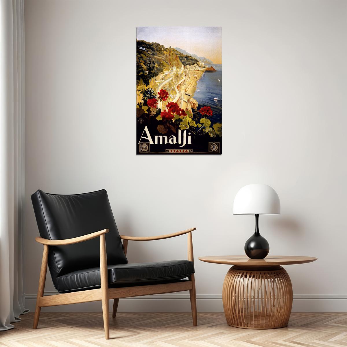 Amalfi Italy 1920s Vintage Style Travel Landscape Poster Wall Art Print Home Wall Decor