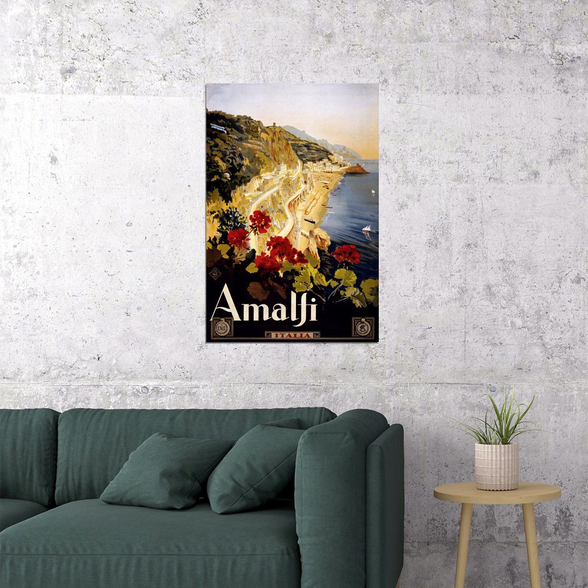 Amalfi Italy 1920s Vintage Style Travel Landscape Poster Wall Art Print Home Wall Decor