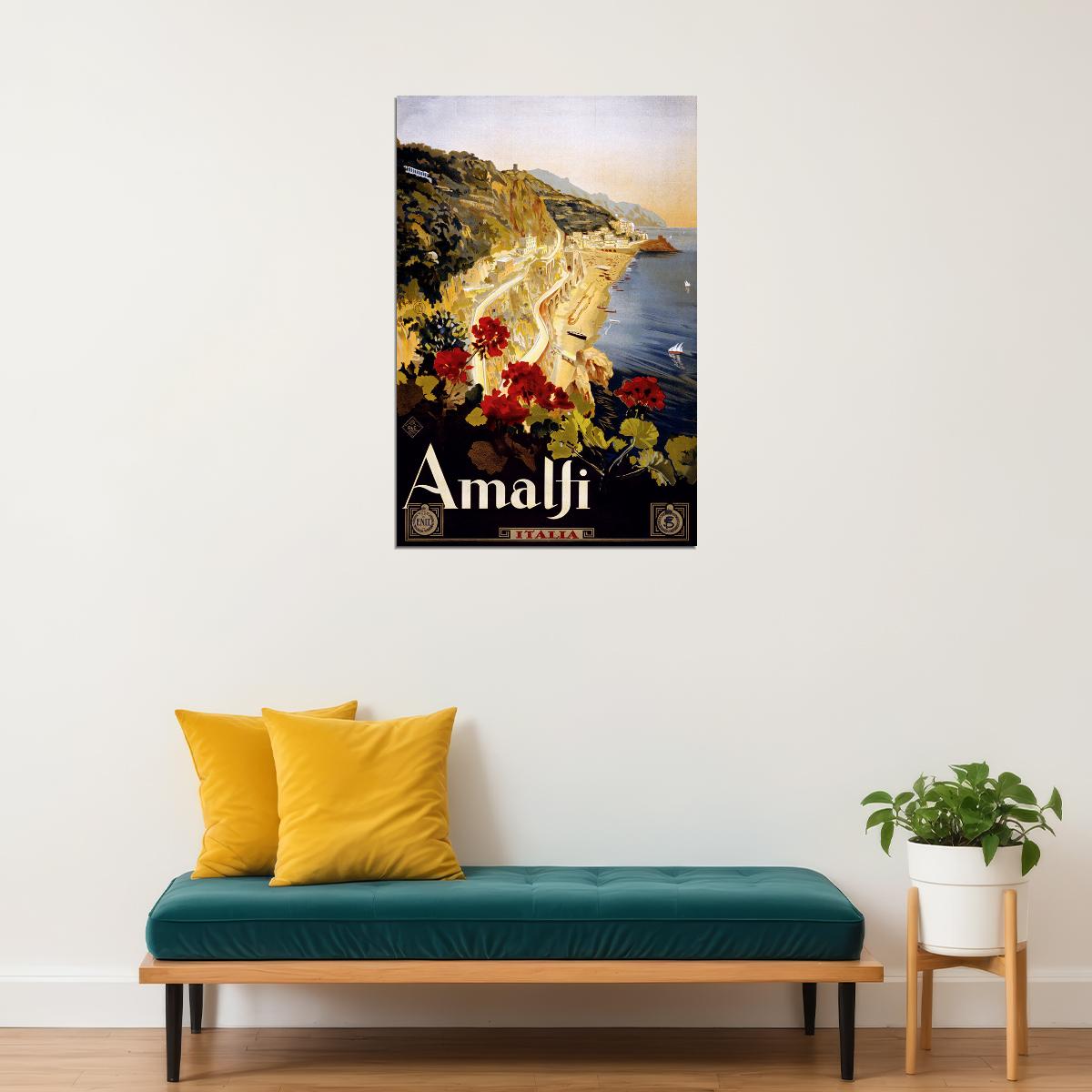 Amalfi Italy 1920s Vintage Style Travel Landscape Poster Wall Art Print Home Wall Decor