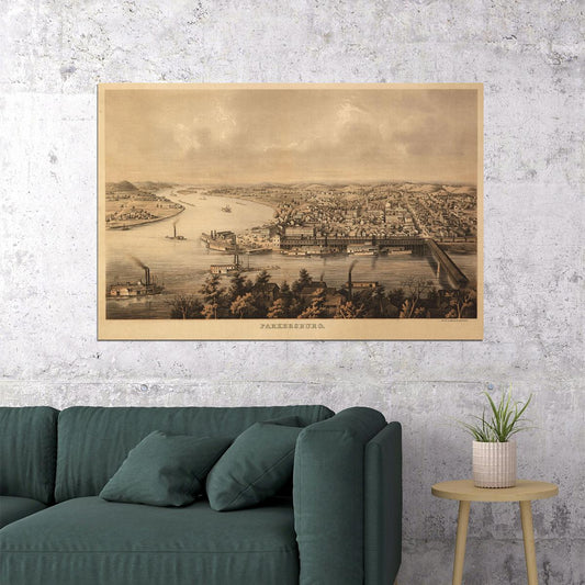 1861 Parkersburg West Virginia Old Panoramic City Map Poster Wall Art Print Home Wall Decor - xonomax