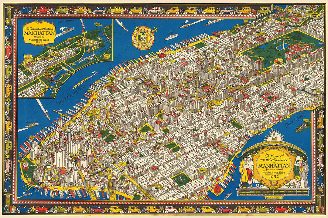 Manhattan 1926 New York City Pictorial Map Poster Wall Art Print Home Wall Decor