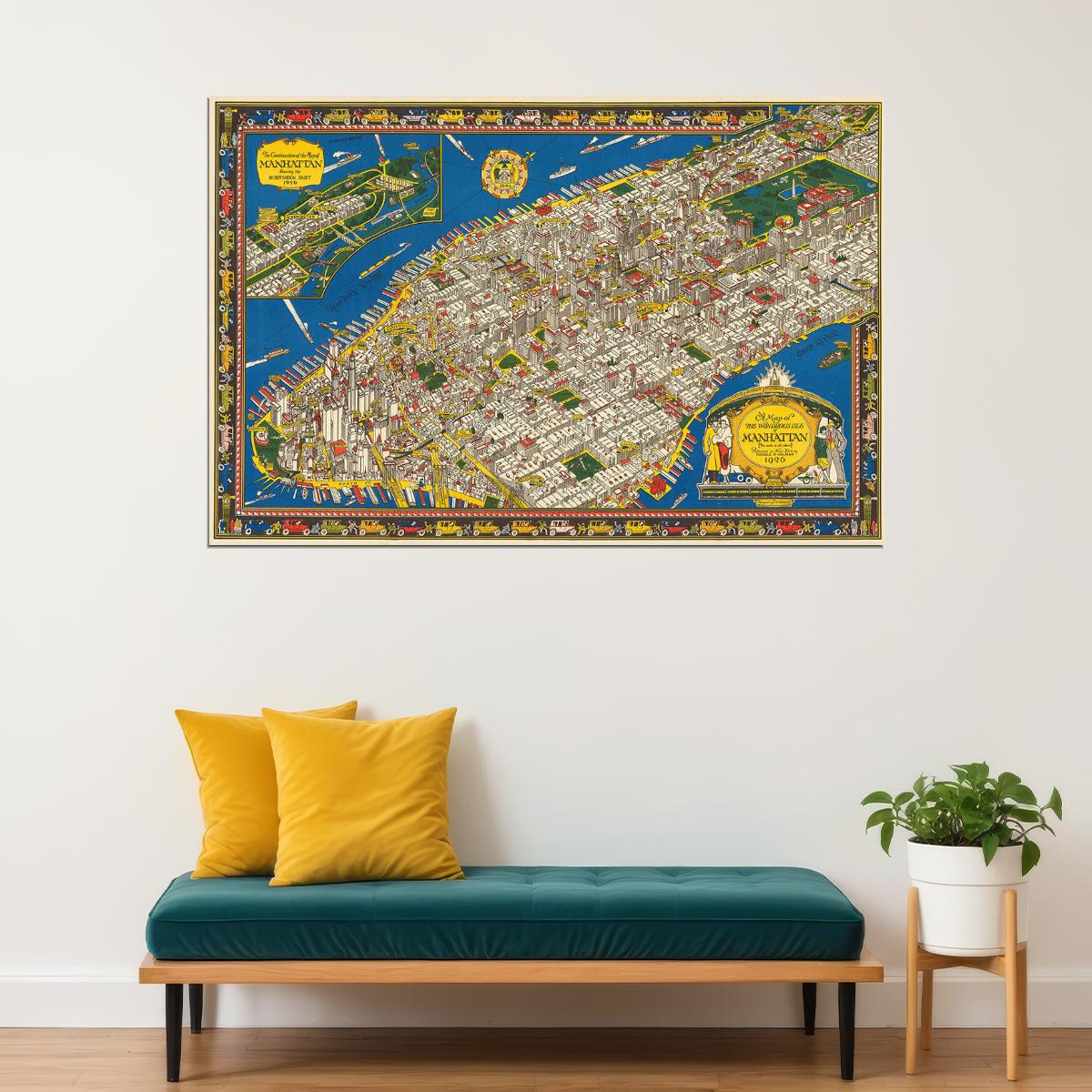 Manhattan 1926 New York City Pictorial Map Poster Wall Art Print Home Wall Decor