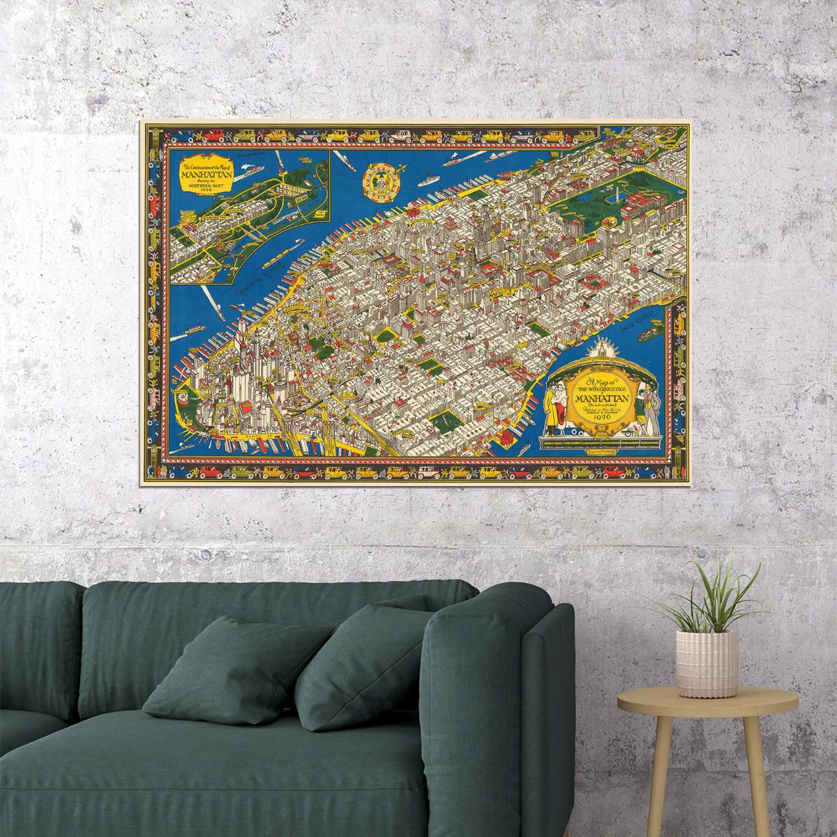 Manhattan 1926 New York City Pictorial Map Poster Wall Art Print Home Wall Decor