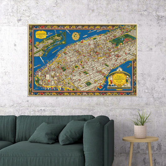 Manhattan 1926 New York City Pictorial Map Poster Wall Art Print Home Wall Decor - xonomax