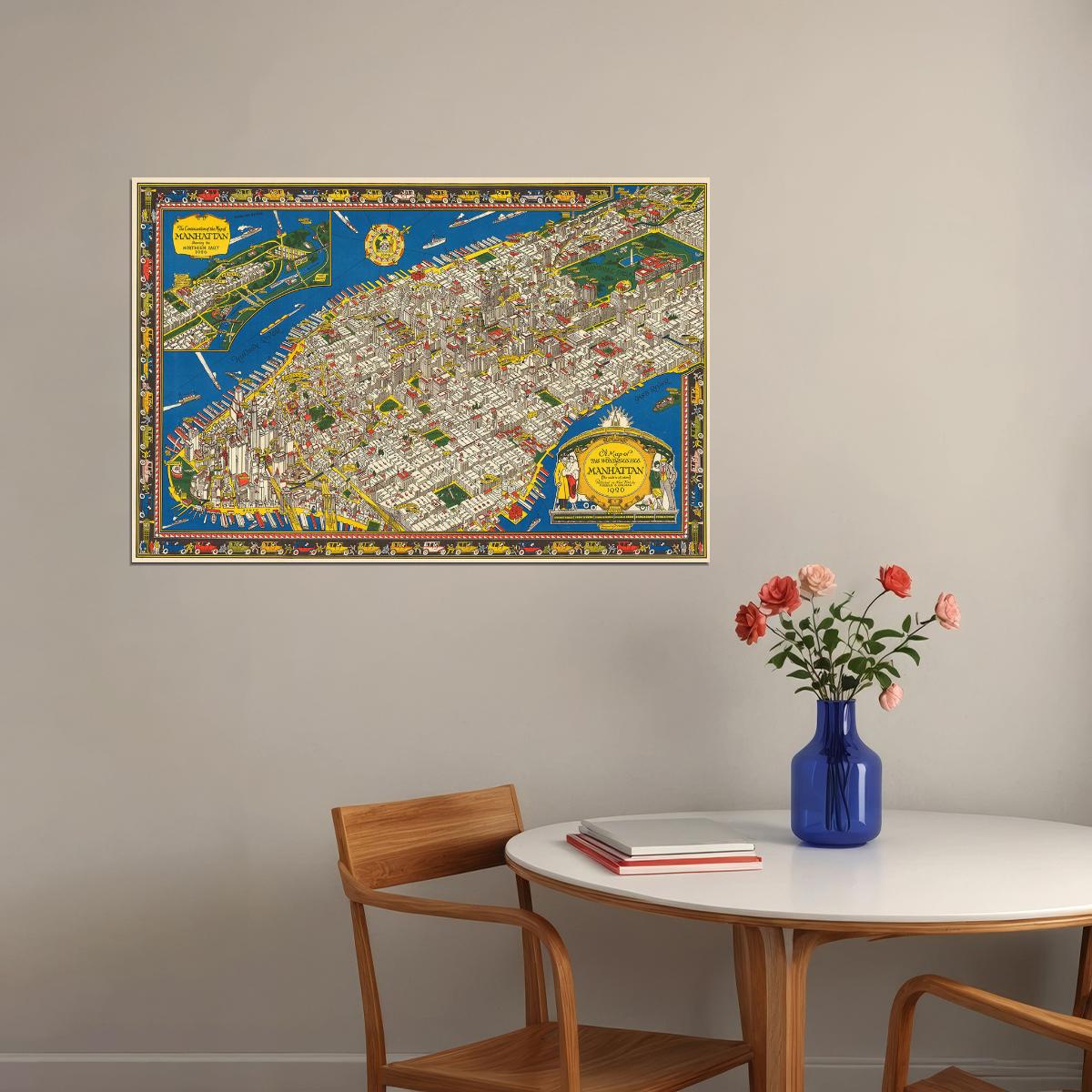 Manhattan 1926 New York City Pictorial Map Poster Wall Art Print Home Wall Decor