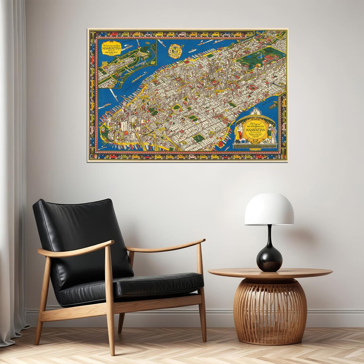 Manhattan 1926 New York City Pictorial Map Poster Wall Art Print Home Wall Decor