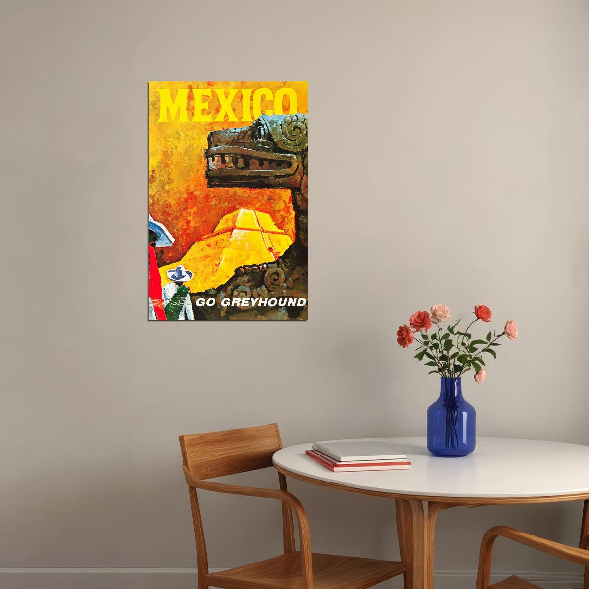 Mexico 1960's Vintage Style Travel Go Greyhound Poster Wall Art Print Home Wall Decor