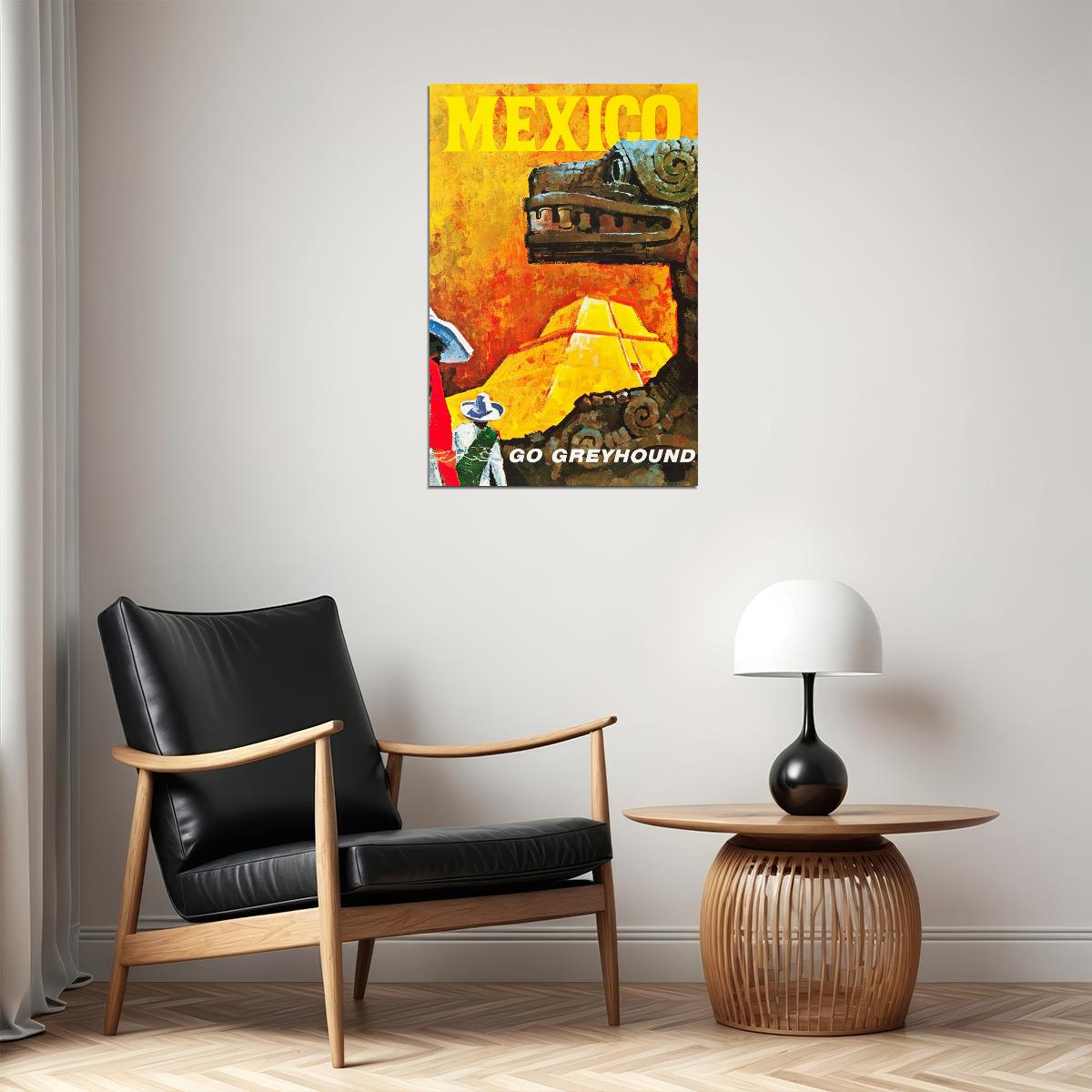 Mexico 1960's Vintage Style Travel Go Greyhound Poster Wall Art Print Home Wall Decor