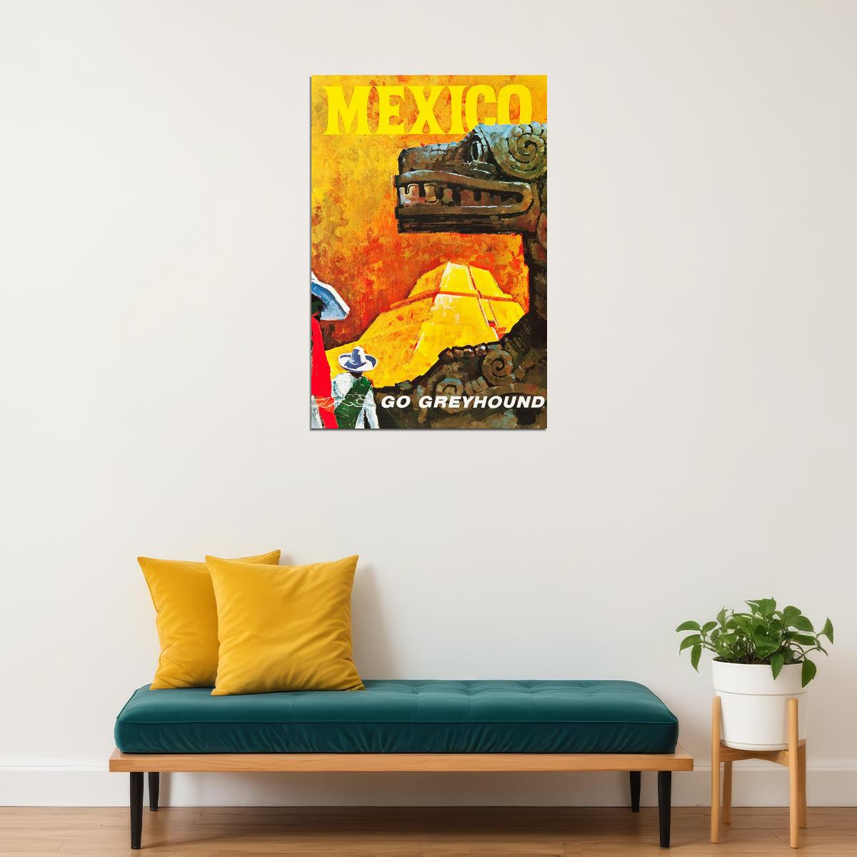 Mexico 1960's Vintage Style Travel Go Greyhound Poster Wall Art Print Home Wall Decor