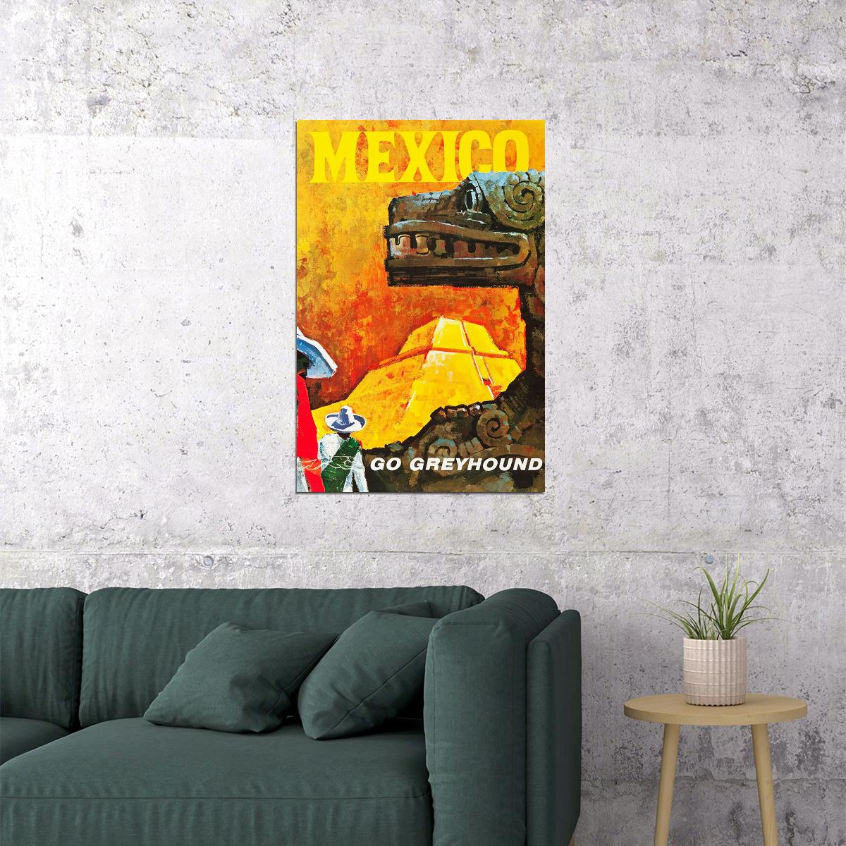 Mexico 1960's Vintage Style Travel Go Greyhound Poster Wall Art Print Home Wall Decor