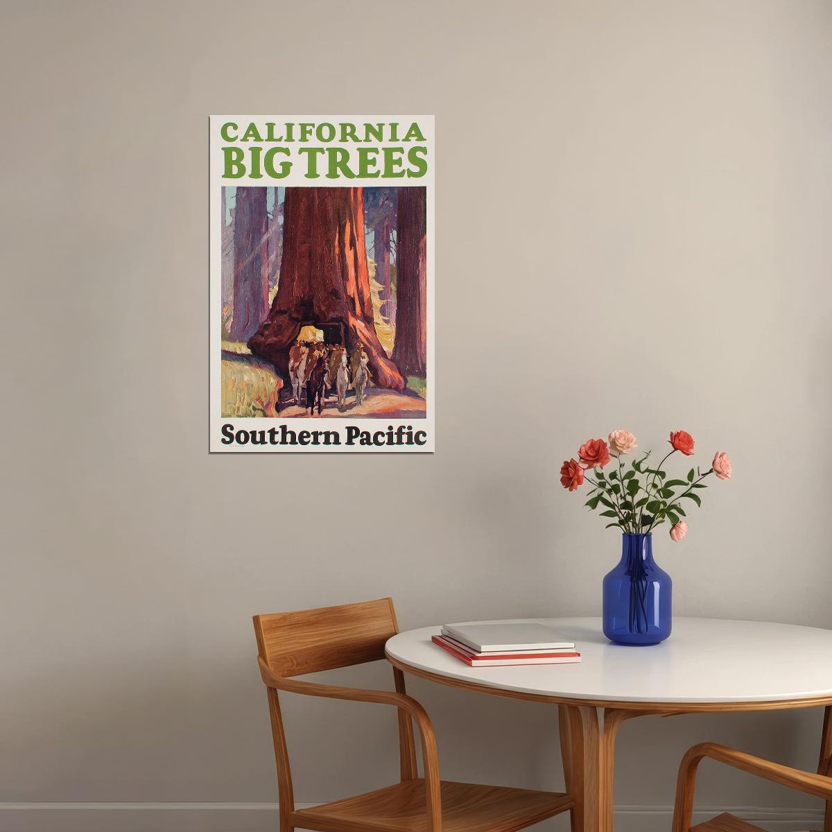 1920s California Big Trees Southern Pacific Vintage Travel Poster Wall Art Print Home Wall Decor