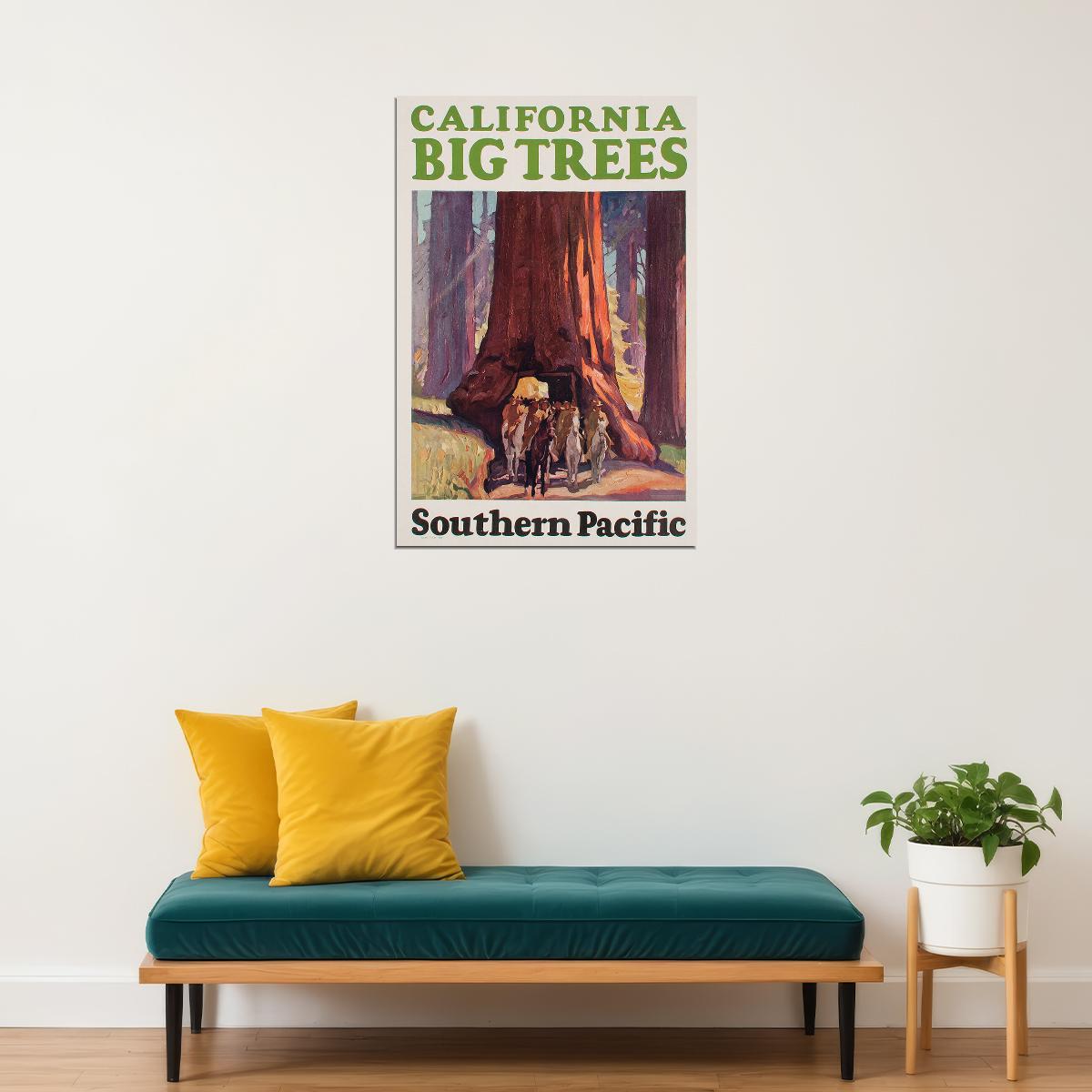 1920s California Big Trees Southern Pacific Vintage Travel Poster Wall Art Print Home Wall Decor